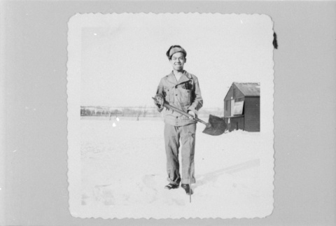 Smiling soldier with shovel (ddr-densho-1007-475)