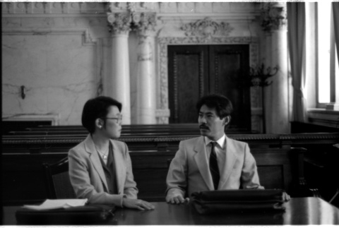 Dale Minami and Karen Kai at the San Francisco Courthouse (ddr-densho-1007-1283)