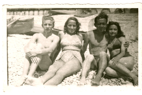 Bill and Jany Lore with Friends at Beach (ddr-densho-368-719)