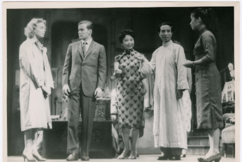 Cast members from The World of Suzie Wong on stage for rehearsal (ddr-densho-367-307)
