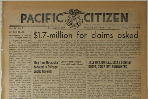 Pacific Citizen, Vol. 46, No. 8 (February 21, 1958) (ddr-pc-30-8)