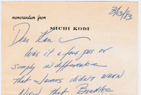 Note from Michi Kobi to Kaneji Domoto (ddr-densho-329-1185)