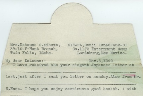 Letter from Issei man to wife (November 6, 1942) (ddr-densho-140-146)