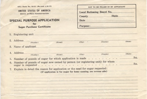 Special Purpose Application for Sugar Purchase Certificate (ddr-one-3-7)
