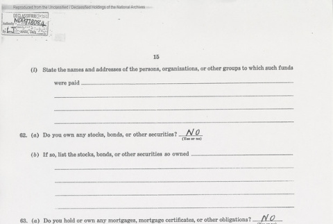 U.S. Department of Justice Alien Enemy Questionnaire page 15 of 26. (ddr-one-5-135)