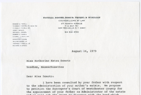 Letter to Katherine Domoto from Arthur Penzel (ddr-densho-578-44)