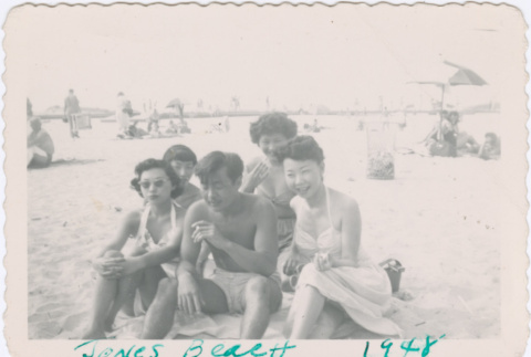 Mary Teruko Okada with her I House and Julliard friends at Jones Beach (ddr-densho-367-16)