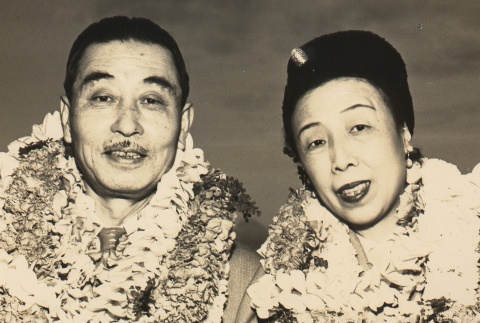 Nagataka Murayama and his wife wearing leis (ddr-njpa-4-1145)