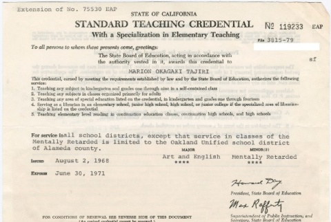State of California Standard Teaching Credential (ddr-densho-338-327)