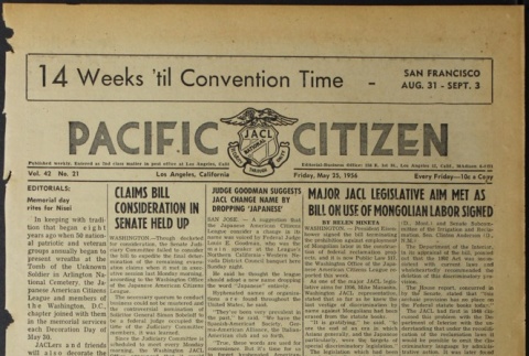 Pacific Citizen, Vol. 42, No. 21 (May 25, 1956) (ddr-pc-28-21)