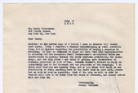 Letter from Joseph Ishikawa to Harry Fleischman (ddr-densho-468-207)