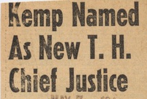 Photograph and article regarding nomination of Samuel B. Kemp for Chief Justice (ddr-njpa-2-531)