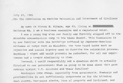 Testimony of Victor H. Kihara (ddr-densho-67-267)