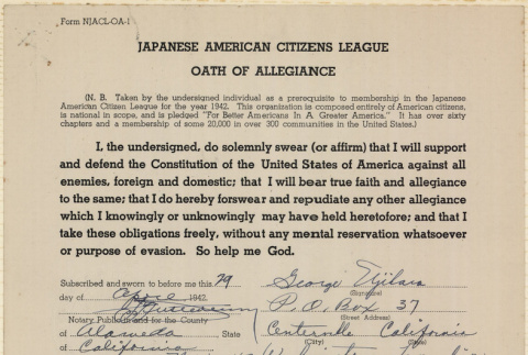 JACL Oath of Allegiance for George Ujihara (ddr-ajah-7-135)