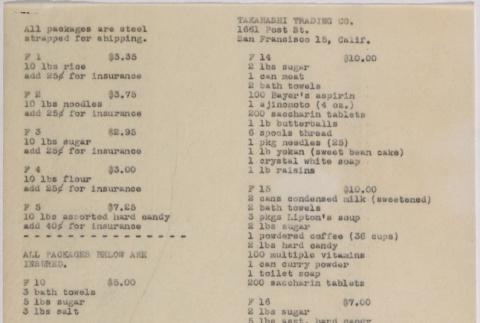 List of items to ship (ddr-densho-424-841)