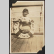 Tomoye (Nozawa) Takahashi with life ring (ddr-densho-423-532)
