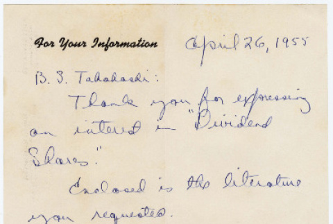 Set of three brochures and handwritten note (ddr-densho-422-417)