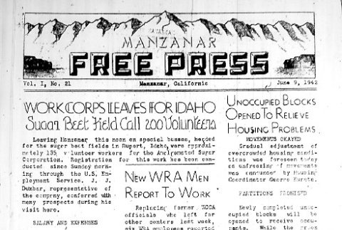 Manzanar Free Press Vol. I No. 21 (June 9, 1942) (ddr-densho-125-20)