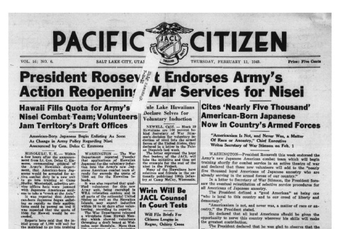 The Pacific Citizen, Vol. 16 No. 6 (February 11, 1943) (ddr-pc-15-6)