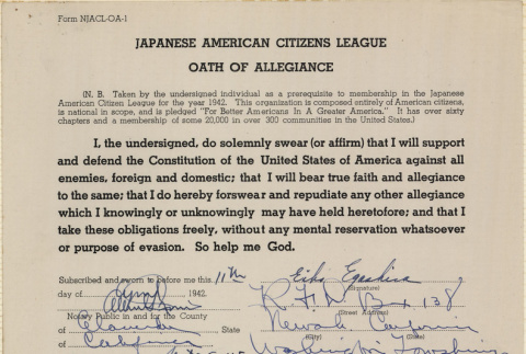 JACL Oath of Allegiance for Eiko Egashira (ddr-ajah-7-47)