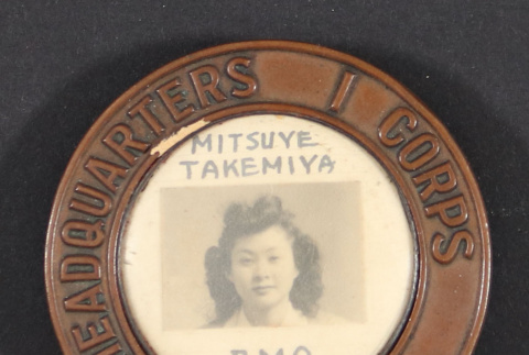 Headquarters I Corps ID badge for Mitsuye Takemiya (ddr-densho-550-71)
