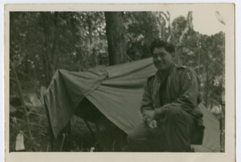 Soldier in front of tent in Italy (ddr-densho-368-62)