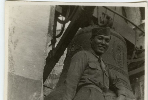 Japanese American soldier at Pisa Tower (ddr-densho-201-94)