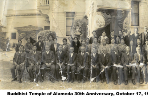 Panorama of large group outside Buddhist Temple (ddr-ajah-3-257)