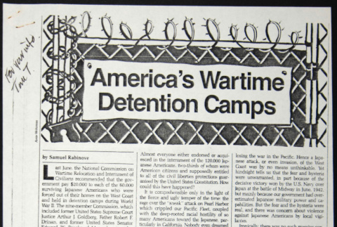 Article from Reform Judaism titled: America's Wartime Detention Camps (ddr-chijacl-1-188)