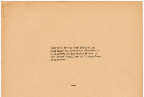 Comments by the War Relocation Authority on statements attributed to the House Committee on Un-American Activities (ddr-densho-381-11)
