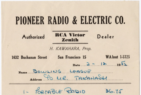 Receipt from Pioneer and Electric Co. (ddr-densho-422-508)
