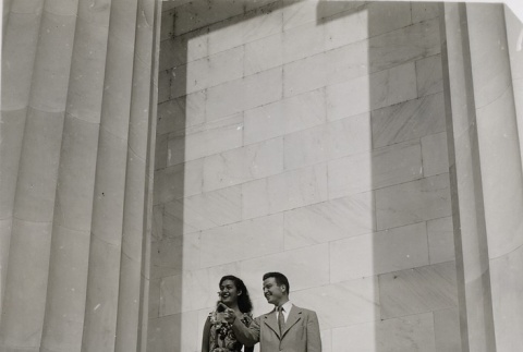 Miss Hawaii and a man at the Lincoln Memorial (ddr-njpa-2-839)