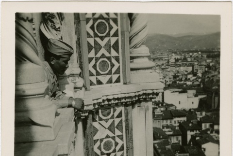 Soldier overlooking Italian cityscape (ddr-densho-201-421)