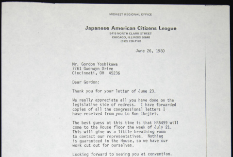 Letter to Gordon Yoshikawa from Bill Yoshino (ddr-chijacl-1-435)