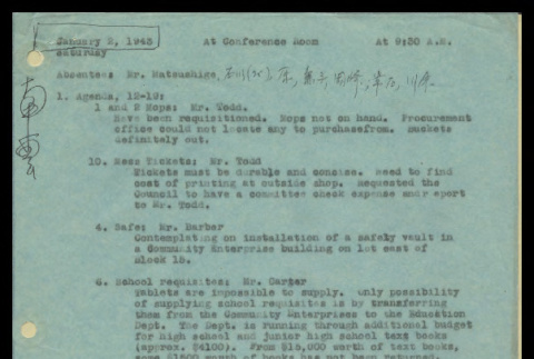 Minutes from the Heart Mountain Block Chairmen meeting, January 2, 1943 (ddr-csujad-55-393)