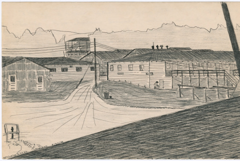 Drawing of the latrine and barracks at Tanforan Assembly Center (ddr-densho-392-6)