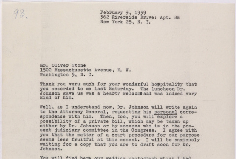 Letter from Lawrence Miwa to Oliver Ellis Stone concerning claim for James Seigo Maw's confiscated property (ddr-densho-437-277)