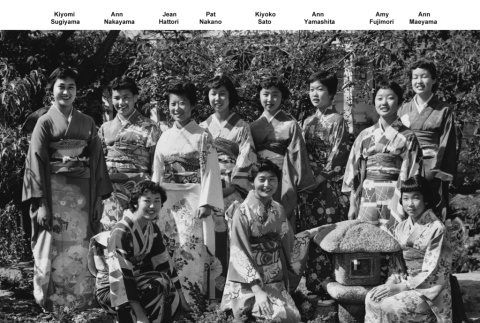 Group of women in kimonos posing in garden (ddr-ajah-3-250)