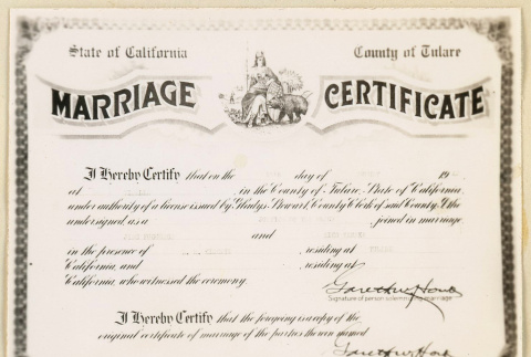 Marriage certificate for Jiro Fugunaga and Eiko Tanaka (ddr-densho-37-2054)