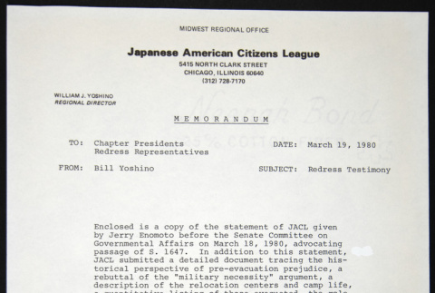 Memo to Chapter Presidents from Bill Yoshino (ddr-chijacl-1-218)