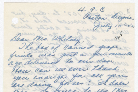 [ Letter to Mrs. Whitney from Fumiko Fukuda | July 10, 1942 ] (ddr-janm-22-28)