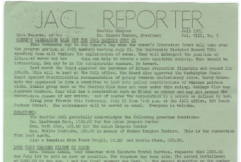 Seattle Chapter, JACL Reporter, Vol. VIII, No. 7, July 1971 (ddr-sjacl-1-132)