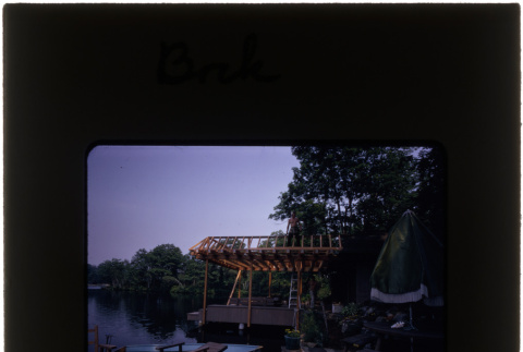 Roof under construction on a dock at the Bork project (ddr-densho-377-779)