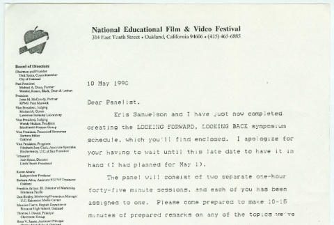Letter from Ron Light to Loni Ding about 
