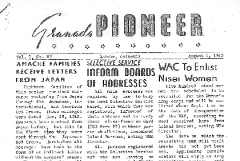 Granada Pioneer Vol. I No. 88 (August 4, 1943) (ddr-densho-147-89)