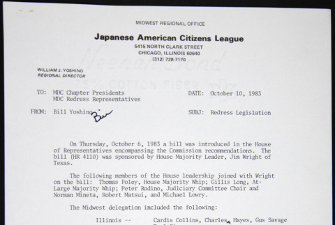 Memo to MDC Chapter Presidents from Bill Yoshino (ddr-chijacl-1-260)