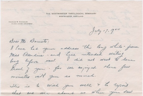 Letter from Douglas Chandler to Kaneji Domoto (ddr-densho-329-92)