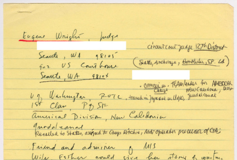 Eugene Wright notes (ddr-densho-1007-987)