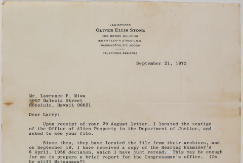 Letter from Oliver Ellis Stone to Lawrence Fumio Miwa (ddr-densho-437-143)