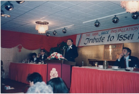 Senator Daniel Inouye speaking at the 1985 Seattle JACL Installation (ddr-densho-10-83)